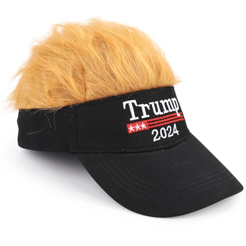 2024 Trump Hat with Hair, Embroidered Donald Trump Baseball Cap Adjustable wig hat MAGA President Trump Hat Funny