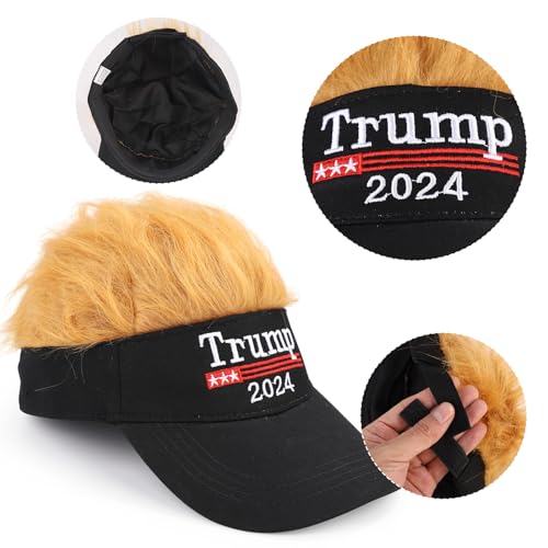 2024 Trump Hat with Hair, Embroidered Donald Trump Baseball Cap Adjustable wig hat MAGA President Trump Hat Funny