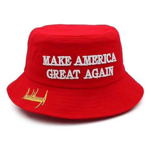 MAGA Bucket Hat, Trump 2024 Hat Make America Great Again Donald Trump Slogan Cap Unisex Outdoor 3D Embroidery Flat Top Cap