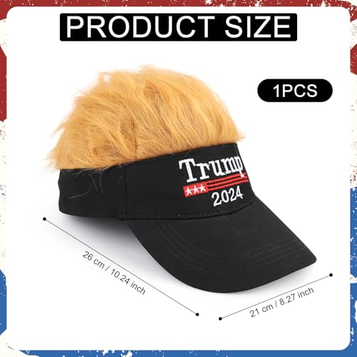 2024 Trump Hat with Hair, Embroidered Donald Trump Baseball Cap Adjustable wig hat MAGA President Trump Hat Funny