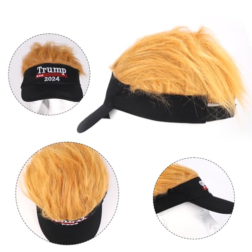 2024 Trump Hat with Hair, Embroidered Donald Trump Baseball Cap Adjustable wig hat MAGA President Trump Hat Funny