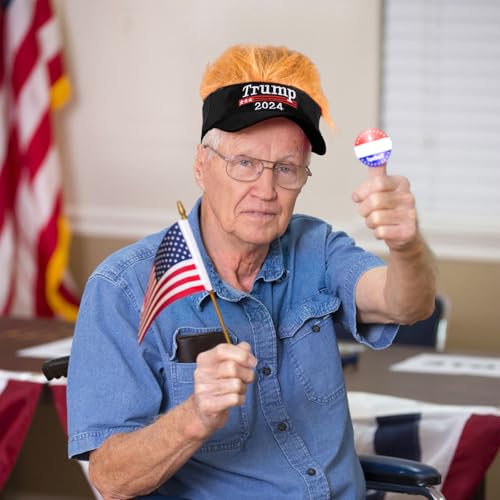 2024 Trump Hat with Hair, Embroidered Donald Trump Baseball Cap Adjustable wig hat MAGA President Trump Hat Funny