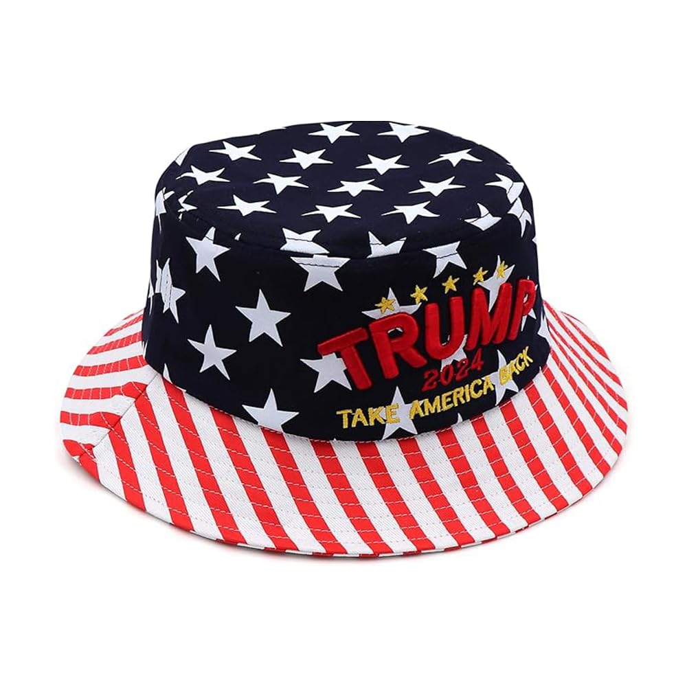 MAGA Bucket Hat, Trump 2024 Hat Make America Great Again Donald Trump Slogan Cap Unisex Outdoor 3D Embroidery Flat Top Cap