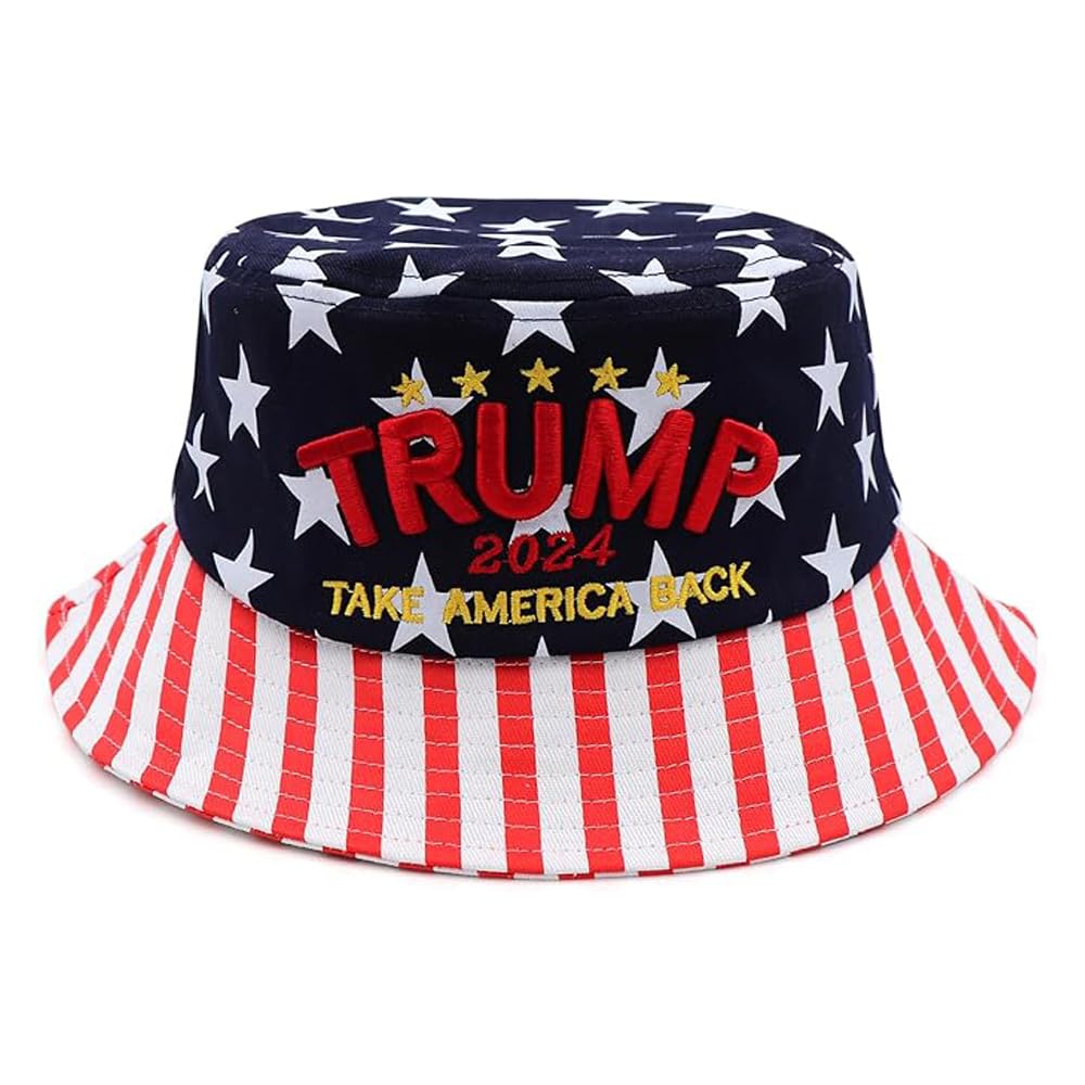 MAGA Bucket Hat, Trump 2024 Hat Make America Great Again Donald Trump Slogan Cap Unisex Outdoor 3D Embroidery Flat Top Cap