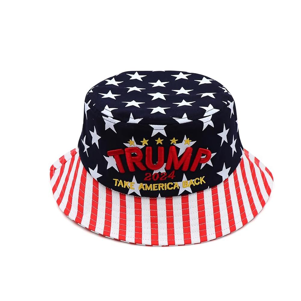 MAGA Bucket Hat, Trump 2024 Hat Make America Great Again Donald Trump Slogan Cap Unisex Outdoor 3D Embroidery Flat Top Cap