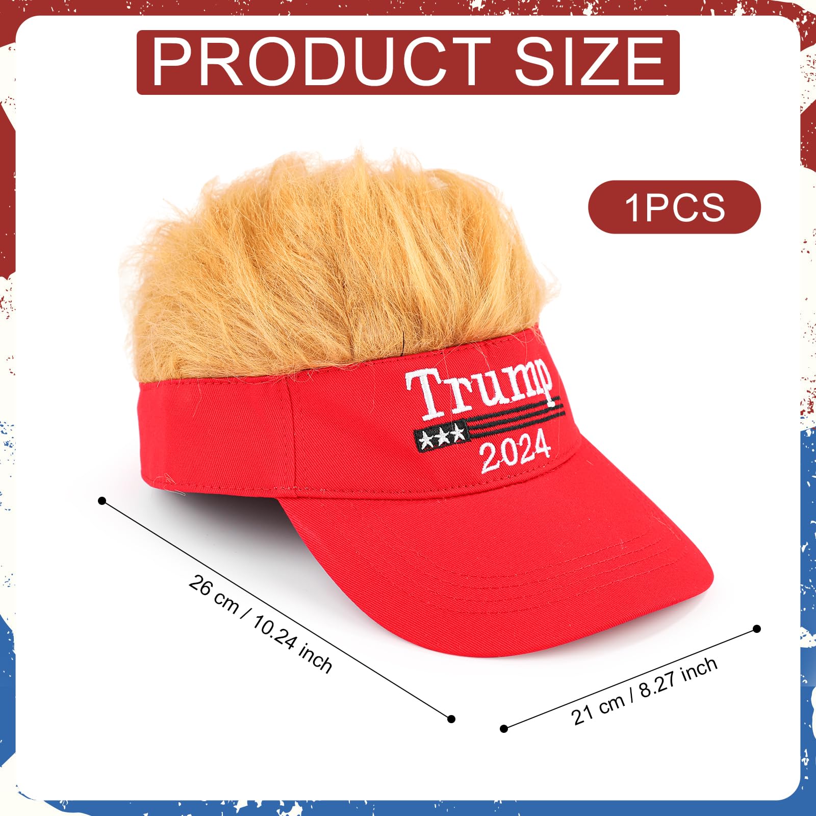 2024 Trump Hat with Hair, Embroidered Donald Trump Baseball Cap Adjustable wig hat MAGA President Trump Hat Funny