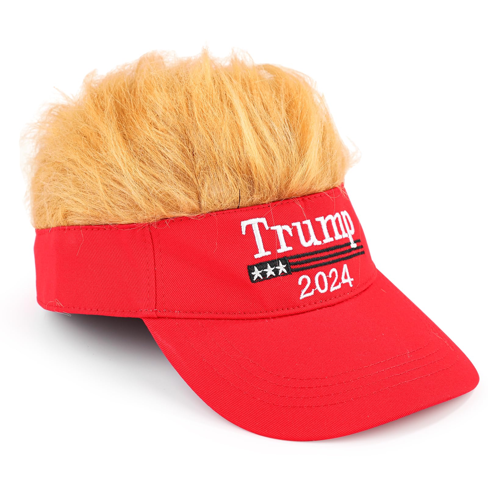 2024 Trump Hat with Hair, Embroidered Donald Trump Baseball Cap Adjustable wig hat MAGA President Trump Hat Funny